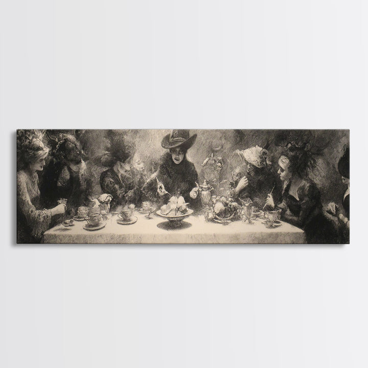 The Witches' Tea Party, Symbolist Dream Art, Extra Wide Wall Art, Gothic Horror Wall Art, Canvas Print, Halloween Wall Art