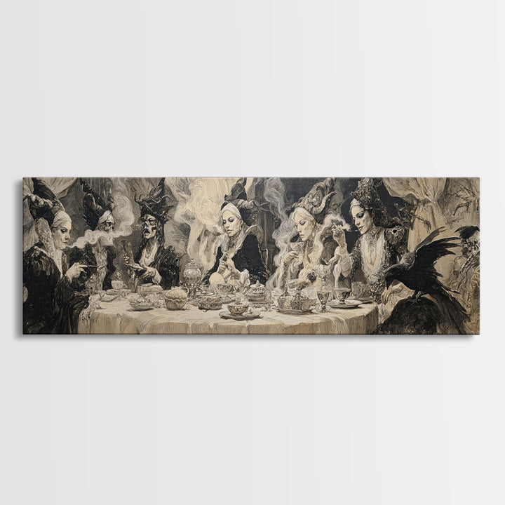 The Witches' Tea Party, Decadent Gothic Art, Extra Wide Wall Art, Dark Fantasy Wall Art, Framed Canvas Print, Halloween Wall Art
