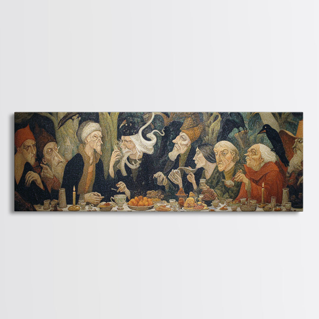 The Witches' Tea Party, Expressionist Gothic Art, Extra Wide Wall Art, Dark Fantasy Wall Art, Framed Canvas Print, Halloween Wall Art
