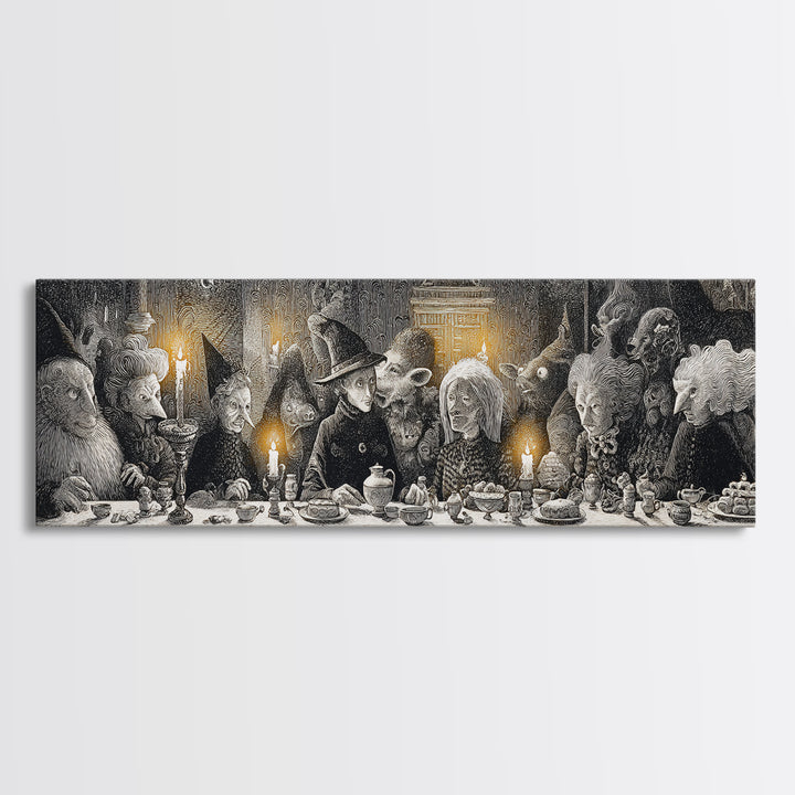 The Witches' Tea Party, Victorian Macabre Art, Extra Wide Wall Art, Macabre Wall Art, Framed Canvas Print, Halloween Wall Art