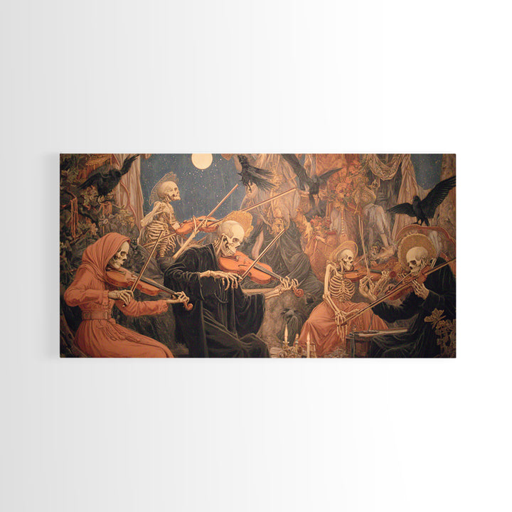 The Skeleton Orchestra, Dark Renaissance Art, Wide Panoramic Art, Gothic Horror Wall Art, Canvas Print, Halloween Wall Art