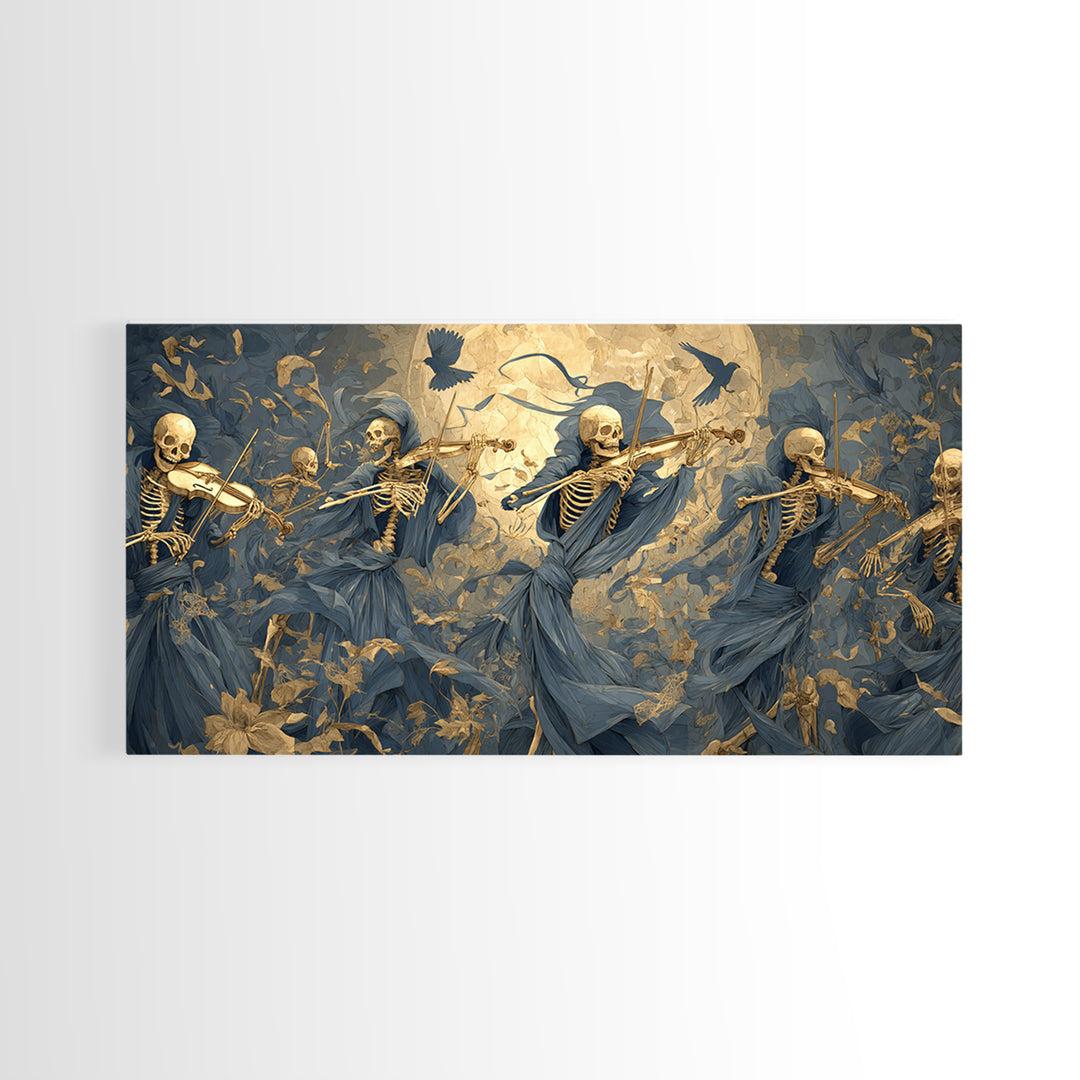 The Skeleton Orchestra, Danse Macabre Art, Wide Panoramic Art, Macabre Wall Art, Canvas Print, Halloween Wall Art