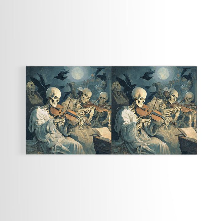 The Skeleton Orchestra, Gothic Nightmare Art, Wide Panoramic Art, Dark Fantasy Wall Art, Canvas Print, Halloween Wall Art