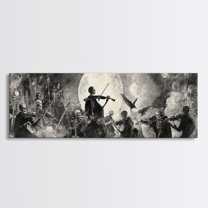 The Skeleton Orchestra, Symbolist Dream Art, Extra Wide Wall Art, Gothic Horror Wall Art, Canvas Print, Halloween Wall Art