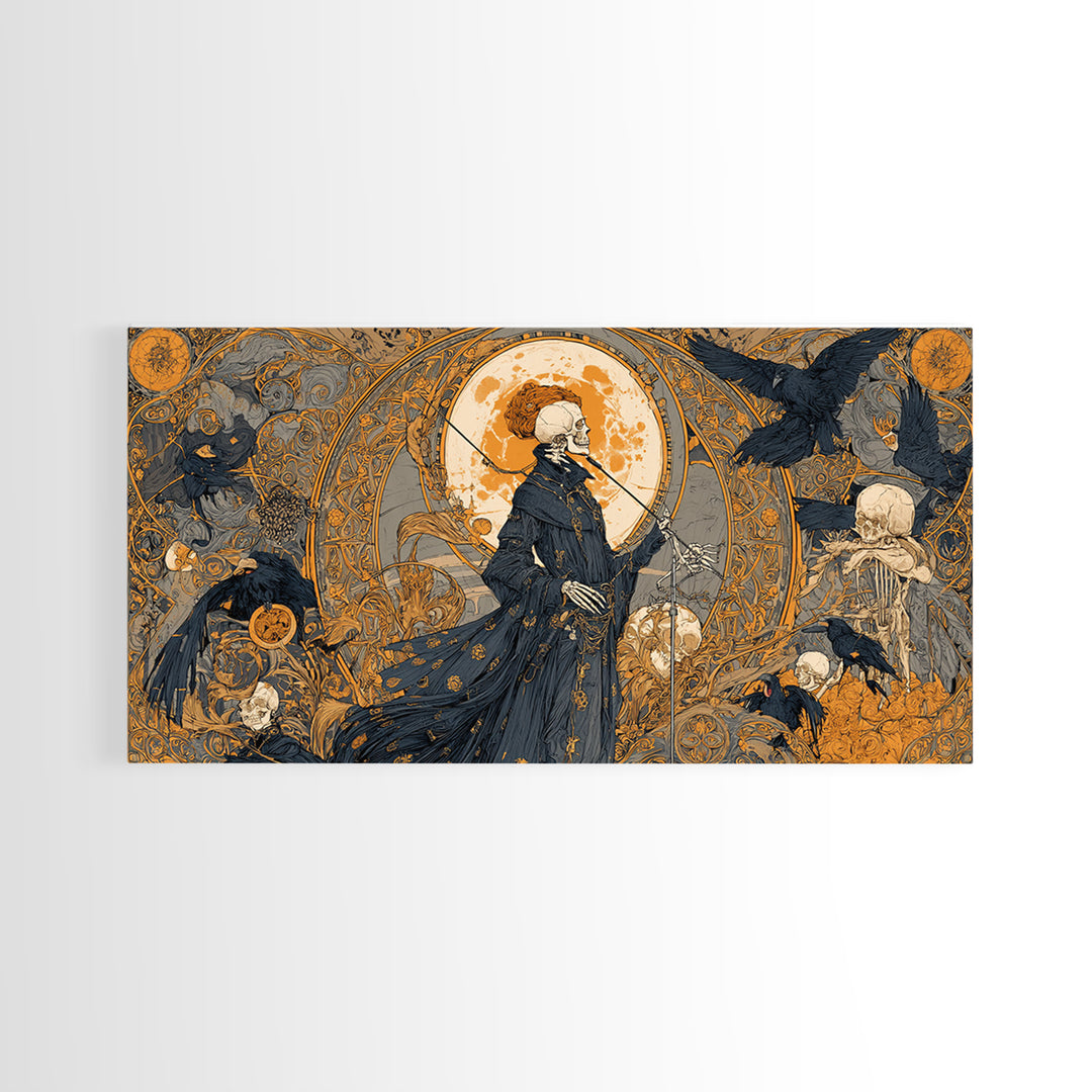 The Skeleton Orchestra, Stained Glass Gothic Art, Wide Panoramic Art, Gothic Horror Wall Art, Canvas Print, Halloween Wall Art