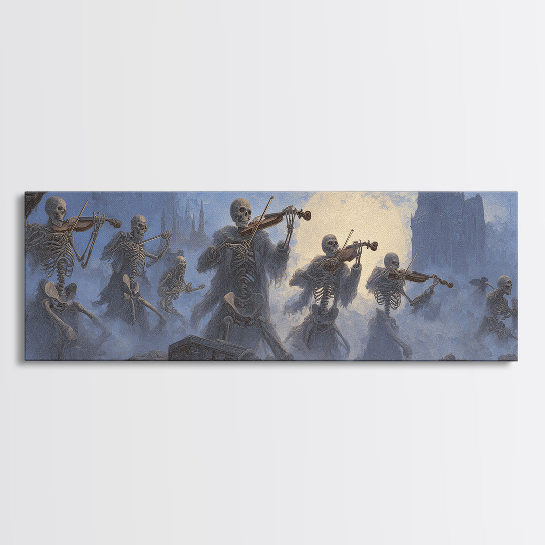The Skeleton Orchestra, Surreal Apocalyptic Art, Extra Wide Wall Art, Dark Fantasy Wall Art, Framed Canvas Print, Halloween Wall Art