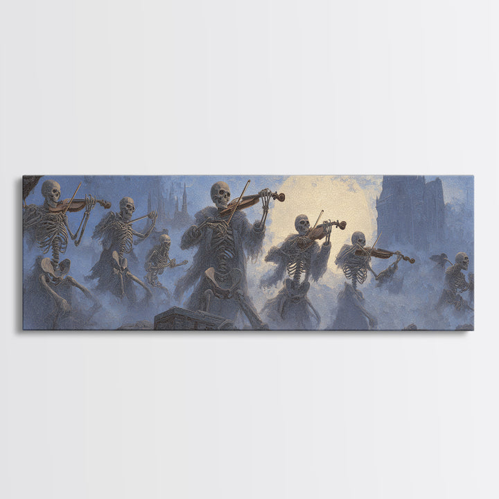 The Skeleton Orchestra, Surreal Apocalyptic Art, Extra Wide Wall Art, Dark Fantasy Wall Art, Framed Canvas Print, Halloween Wall Art