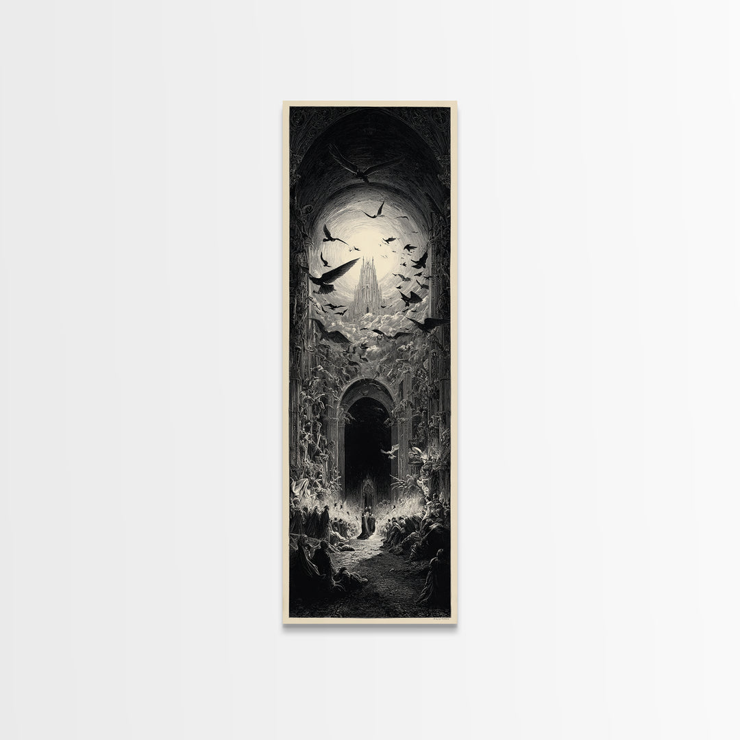 The Ghost Wedding, Gothic Engraving Art, Tall Narrow Wall Art, Macabre Wall Art, Canvas Print, Halloween Wall Art, Seasonal Home Decor