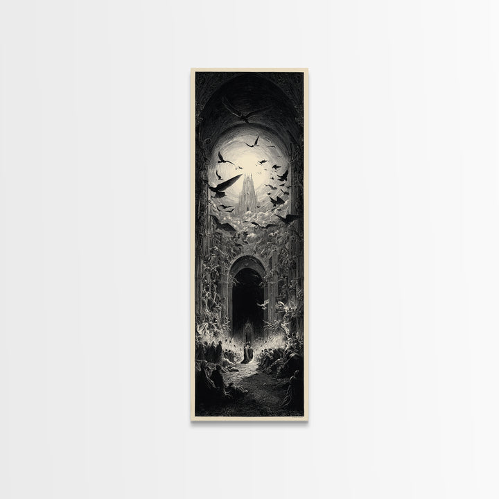 The Ghost Wedding, Gothic Engraving Art, Tall Narrow Wall Art, Macabre Wall Art, Canvas Print, Halloween Wall Art, Seasonal Home Decor