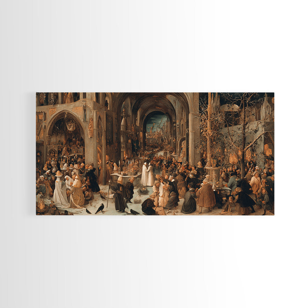 The Ghost Wedding, Northern Renaissance Horror, Wide Panoramic Art, Gothic Horror Wall Art, Canvas Print, Halloween Wall Art