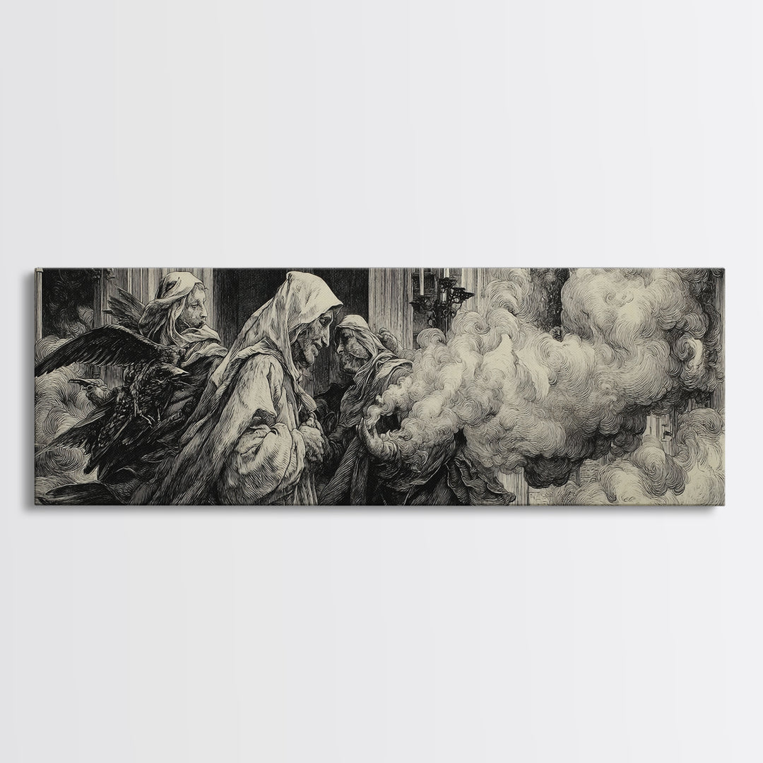 The Ghost Wedding, Renaissance Engraving Art, Extra Wide Wall Art, Gothic Horror Wall Art, Canvas Print, Halloween Wall Art