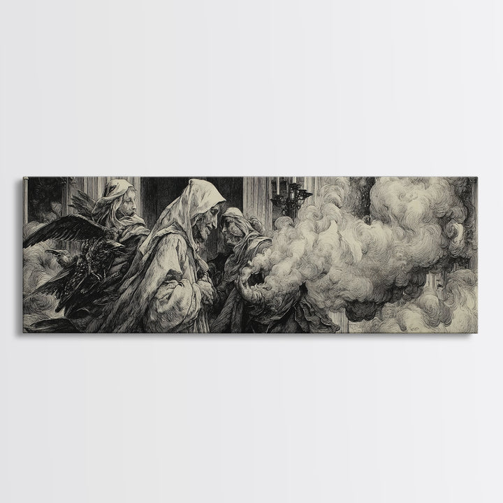 The Ghost Wedding, Renaissance Engraving Art, Extra Wide Wall Art, Gothic Horror Wall Art, Canvas Print, Halloween Wall Art