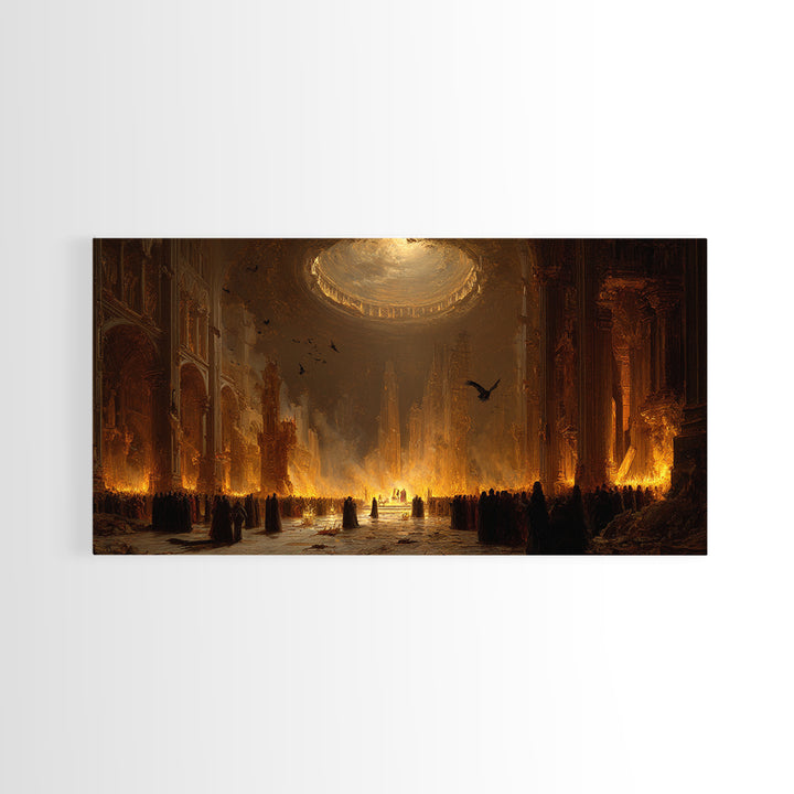 The Ghost Wedding, Apocalyptic Romantic Art, Wide Panoramic Art, Dark Halloween Decor, Canvas Print, Halloween Wall Art, Gothic Home Decor