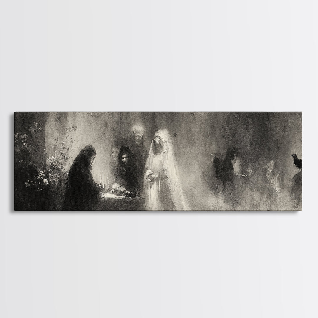 The Ghost Wedding, Symbolist Dream Art, Extra Wide Wall Art, Dark Fantasy Wall Art, Framed Canvas Print, Halloween Wall Art