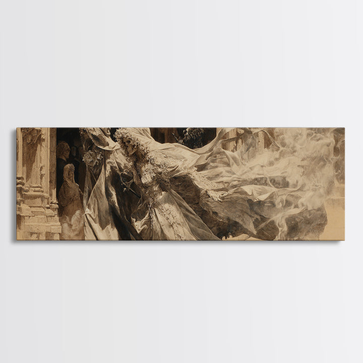 The Ghost Wedding, Decadent Gothic Art, Extra Wide Wall Art, Dark Fantasy Wall Art, Canvas Print, Halloween Wall Art