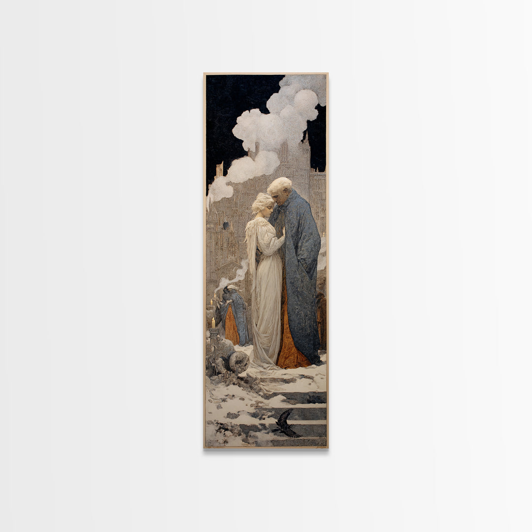 The Ghost Wedding, Symbolist Death Art, Tall Narrow Wall Art, Gothic Horror Wall Art, Framed Canvas Print, Halloween Wall Art