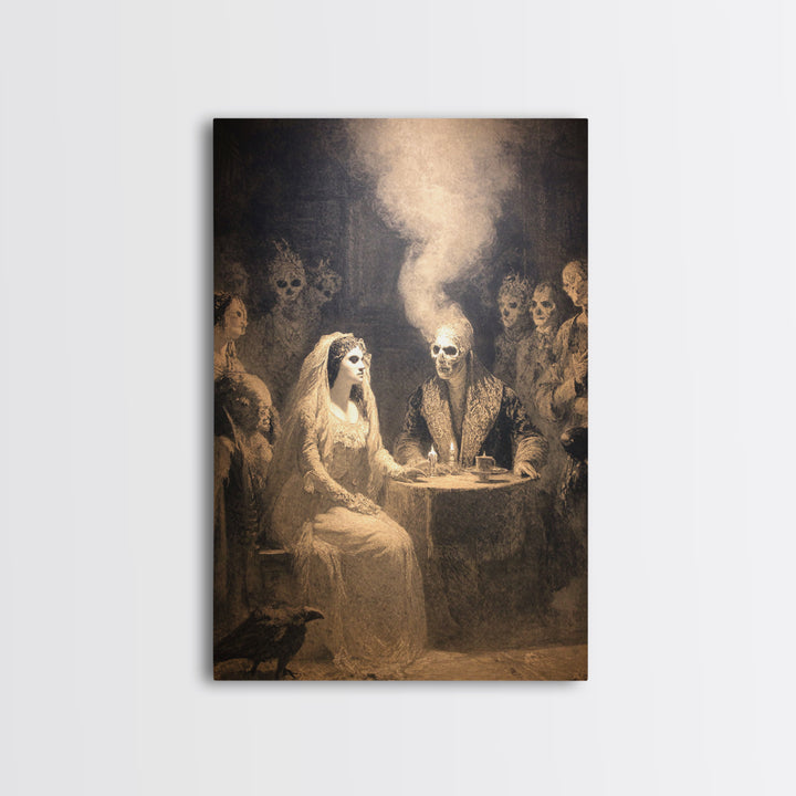 The Ghost Wedding, Symbolist Etching Art, Vertical Wall Art, Dark Fantasy Wall Art, Framed Canvas Print, Halloween Wall Art