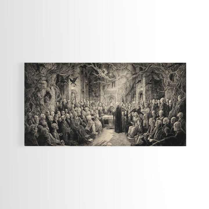 The Ghost Wedding, Expressionist Nightmare Art, Wide Panoramic Art, Dark Fantasy Wall Art, Framed Canvas Print, Halloween Wall Art