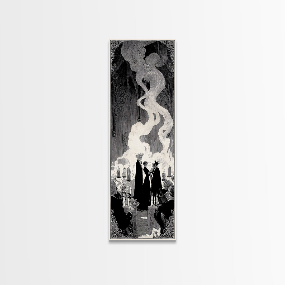 The Ghost Wedding, Decadent Line Art, Tall Narrow Wall Art, Macabre Wall Art, Canvas Print, Halloween Wall Art