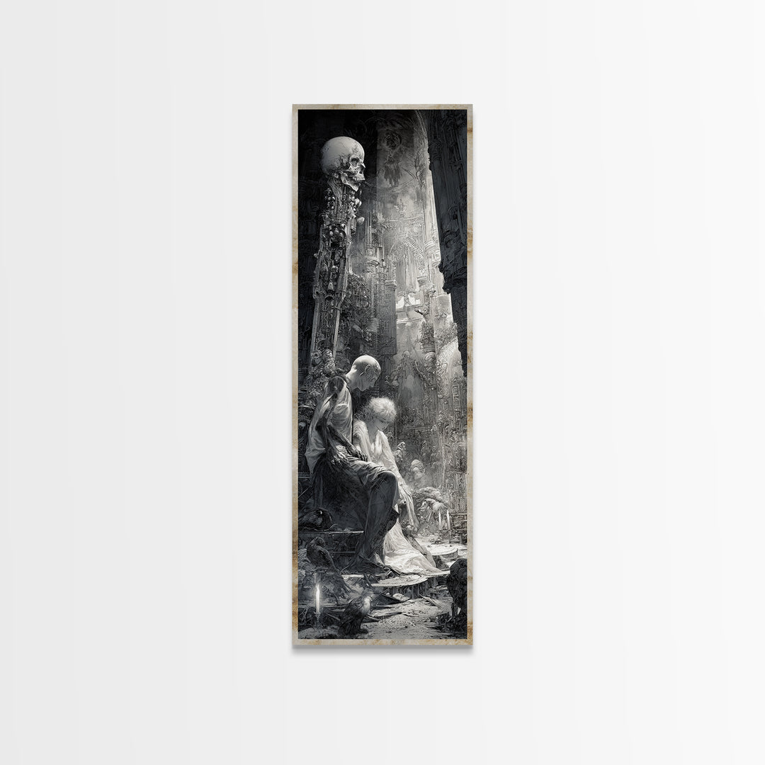 The Ghost Wedding, Biomechanical Horror Art, Tall Narrow Wall Art, Macabre Wall Art, Canvas Print, Halloween Wall Art, Gothic Home Decor