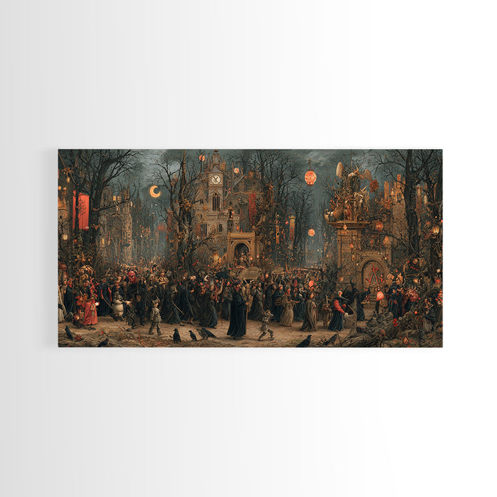 The Monster Parade, Medieval Grotesque Art, Wide Panoramic Art, Gothic Horror Wall Art, Canvas Print, Halloween Wall Art