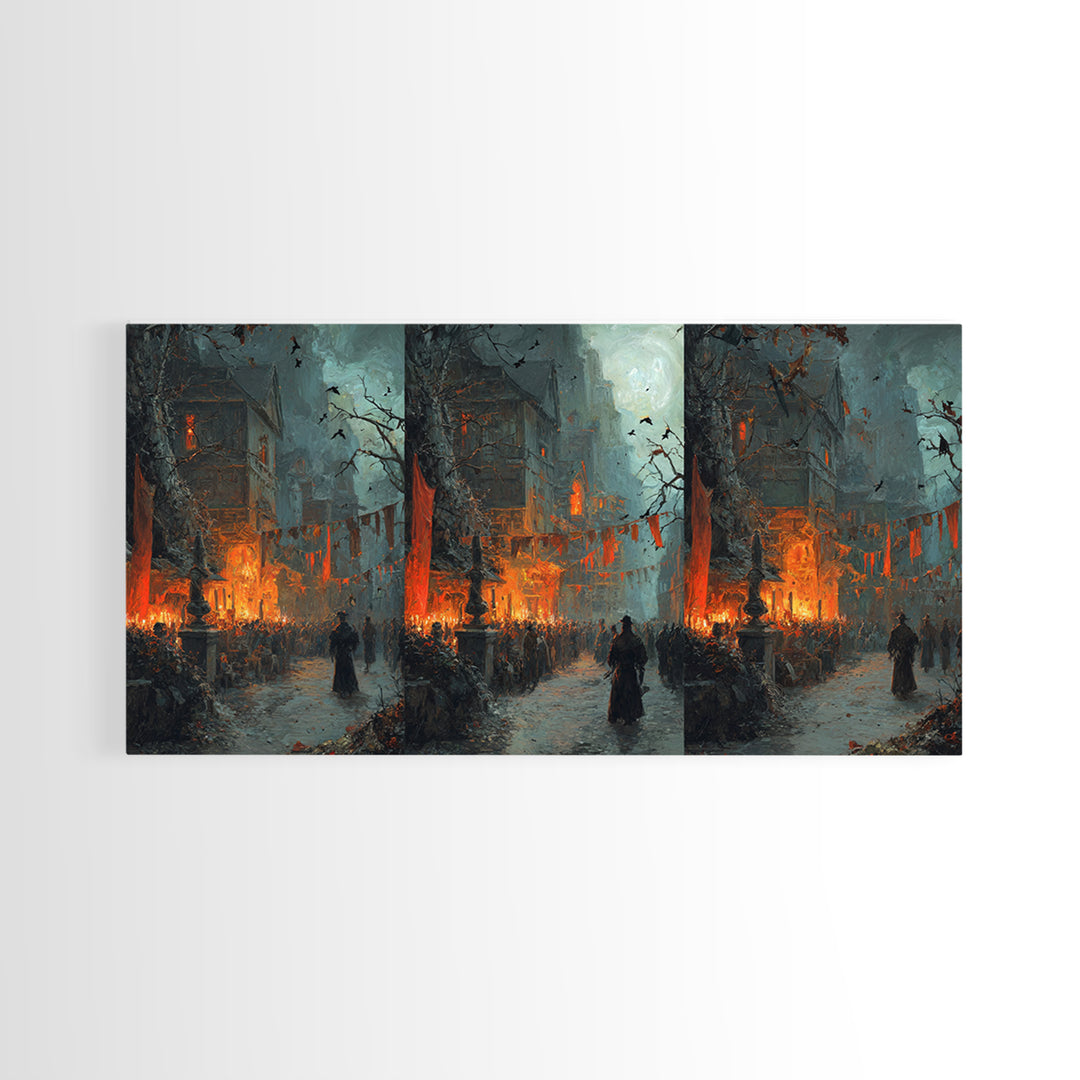The Monster Parade, Baroque Witchcraft Art, Wide Panoramic Art, Dark Halloween Decor, Canvas Print, Halloween Wall Art