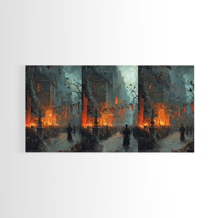 The Monster Parade, Baroque Witchcraft Art, Wide Panoramic Art, Dark Halloween Decor, Canvas Print, Halloween Wall Art