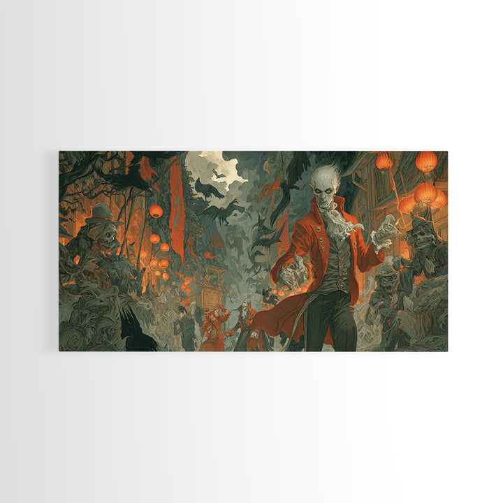 The Monster Parade, Gothic Nightmare Art, Wide Panoramic Art, Gothic Horror Wall Art, Canvas Print, Halloween Wall Art