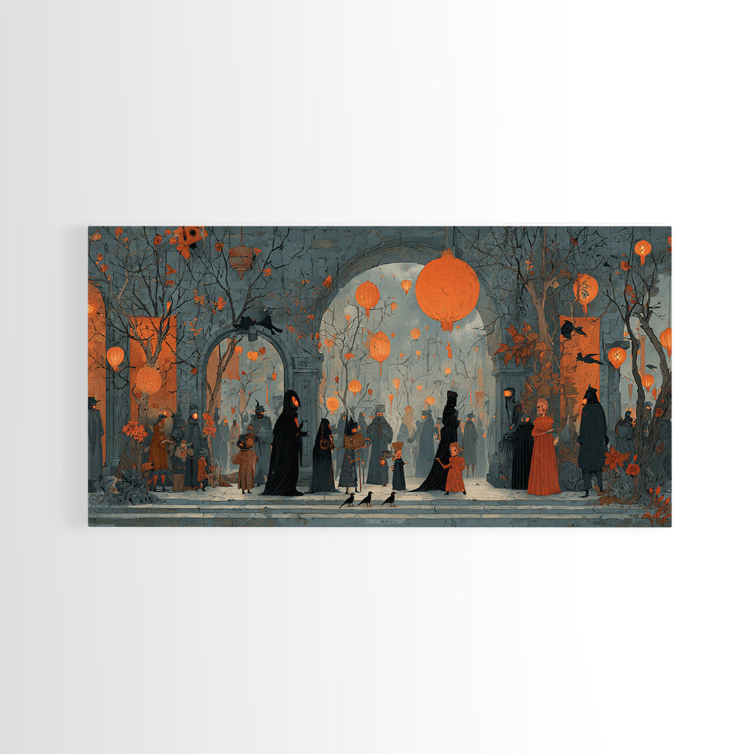 The Monster Parade, Symbolist Dream Art, Wide Panoramic Art, Gothic Horror Wall Art, Canvas Print, Halloween Wall Art