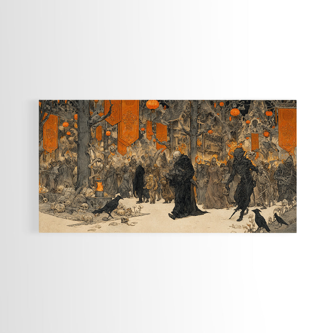 The Monster Parade, Decadent Gothic Art, Wide Panoramic Art, Gothic Horror Wall Art, Framed Canvas Print, Halloween Wall Art