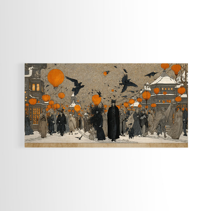 The Monster Parade, Symbolist Death Art, Wide Panoramic Art, Gothic Horror Wall Art, Canvas Print, Halloween Wall Art
