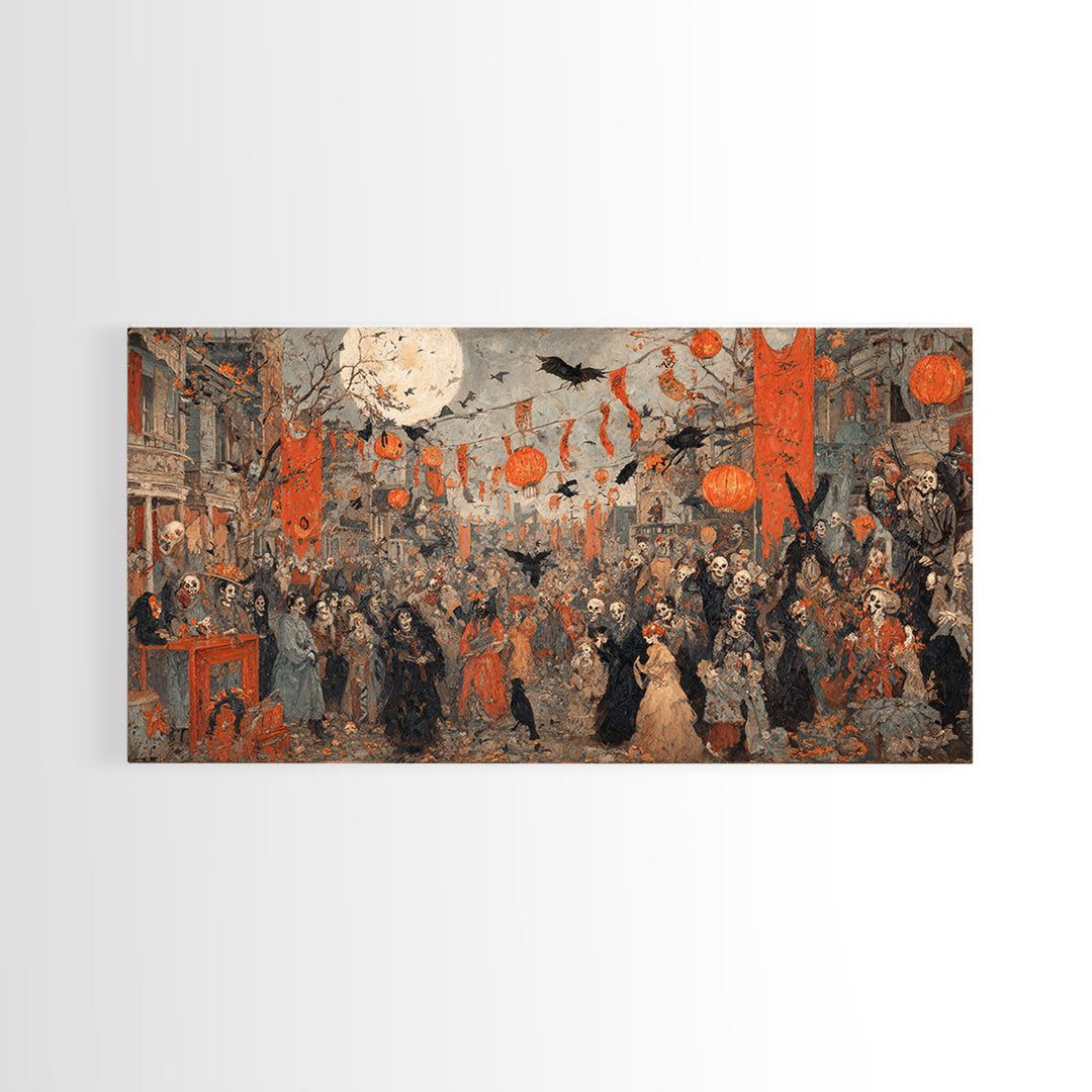 The Monster Parade, Grotesque Carnival Art, Wide Panoramic Art, Dark Halloween Decor, Canvas Print, Halloween Wall Art, Gothic Home Decor