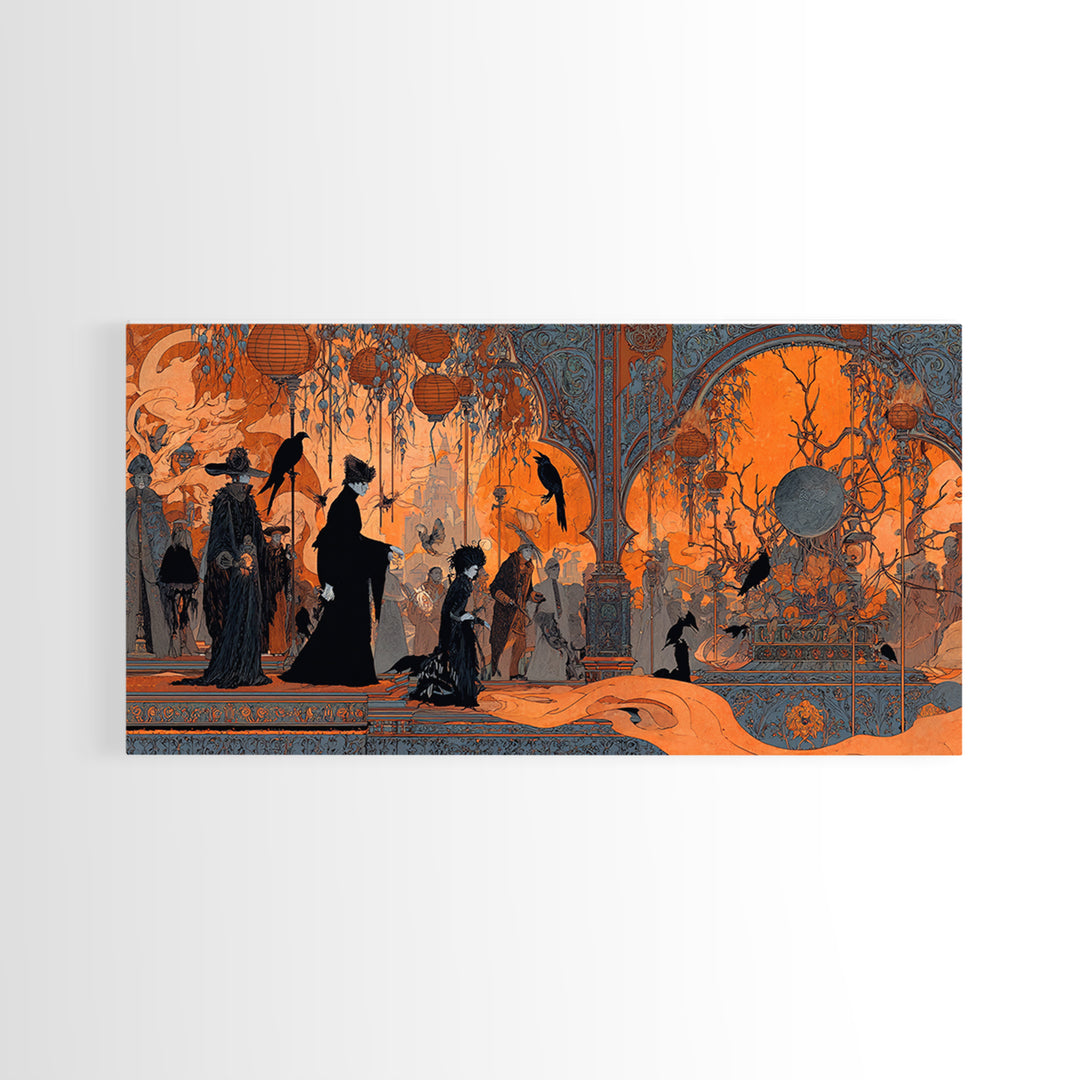 The Monster Parade, Stained Glass Gothic Art, Wide Panoramic Art, Dark Halloween Decor, Canvas Print, Halloween Wall Art, Gothic Home Decor