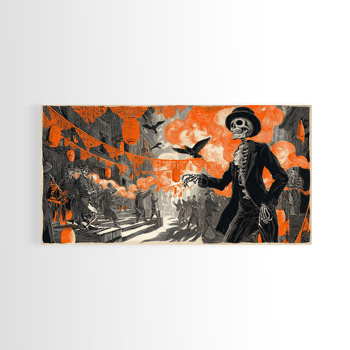 The Monster Parade, Macabre Folk Print Art, Wide Panoramic Art, Gothic Horror Wall Art, Canvas Print, Halloween Wall Art