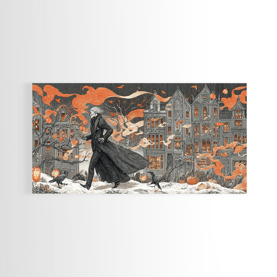 The Monster Parade, Victorian Macabre Art, Wide Panoramic Art, Dark Fantasy Wall Art, Framed Canvas Print, Halloween Wall Art