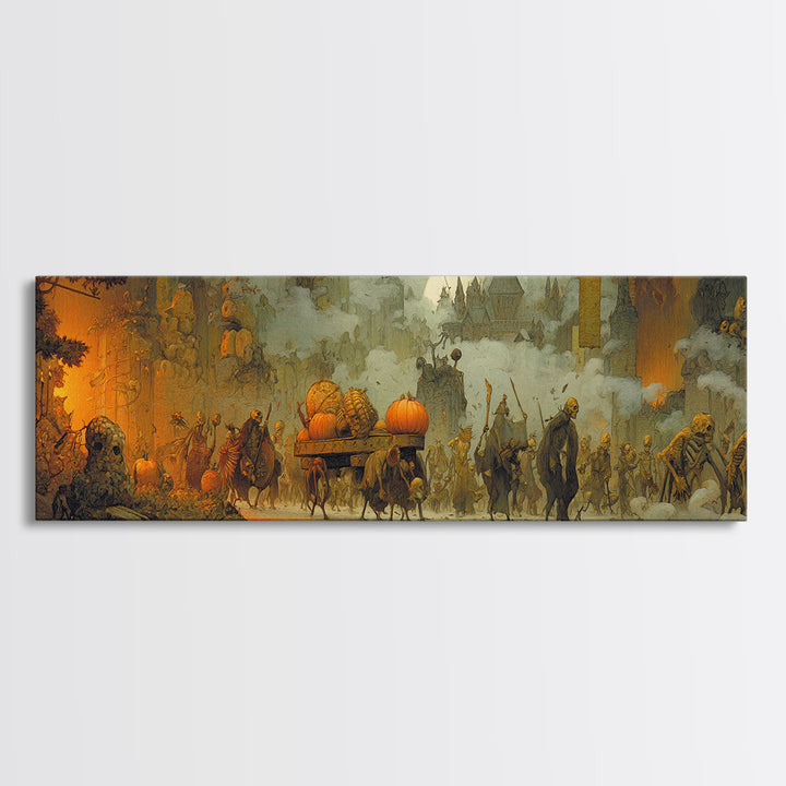 The Monster Parade, Surreal Apocalyptic Art, Extra Wide Wall Art, Dark Halloween Decor, Framed Canvas Print, Halloween Wall Art