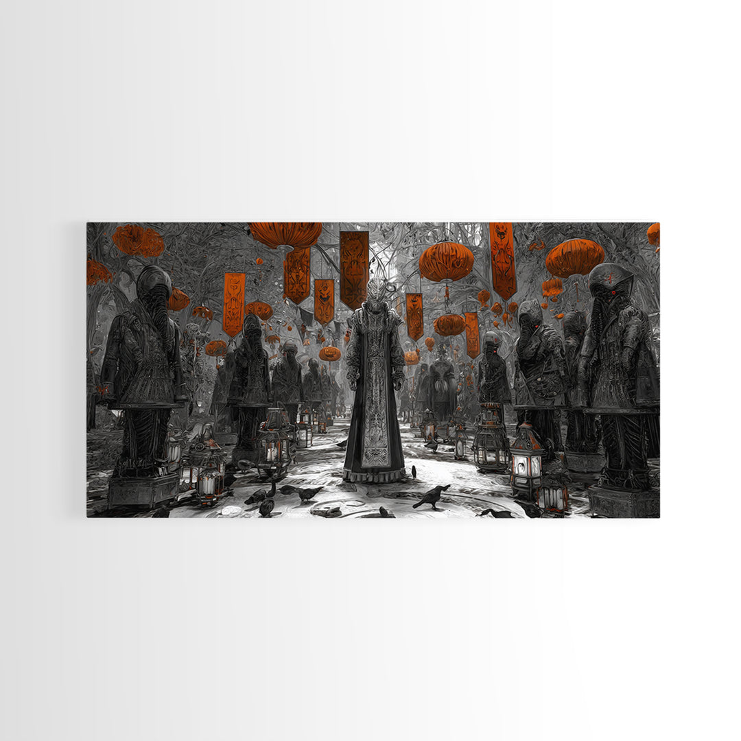 The Monster Parade, Biomechanical Horror Art, Wide Panoramic Art, Gothic Horror Wall Art, Canvas Print, Halloween Wall Art