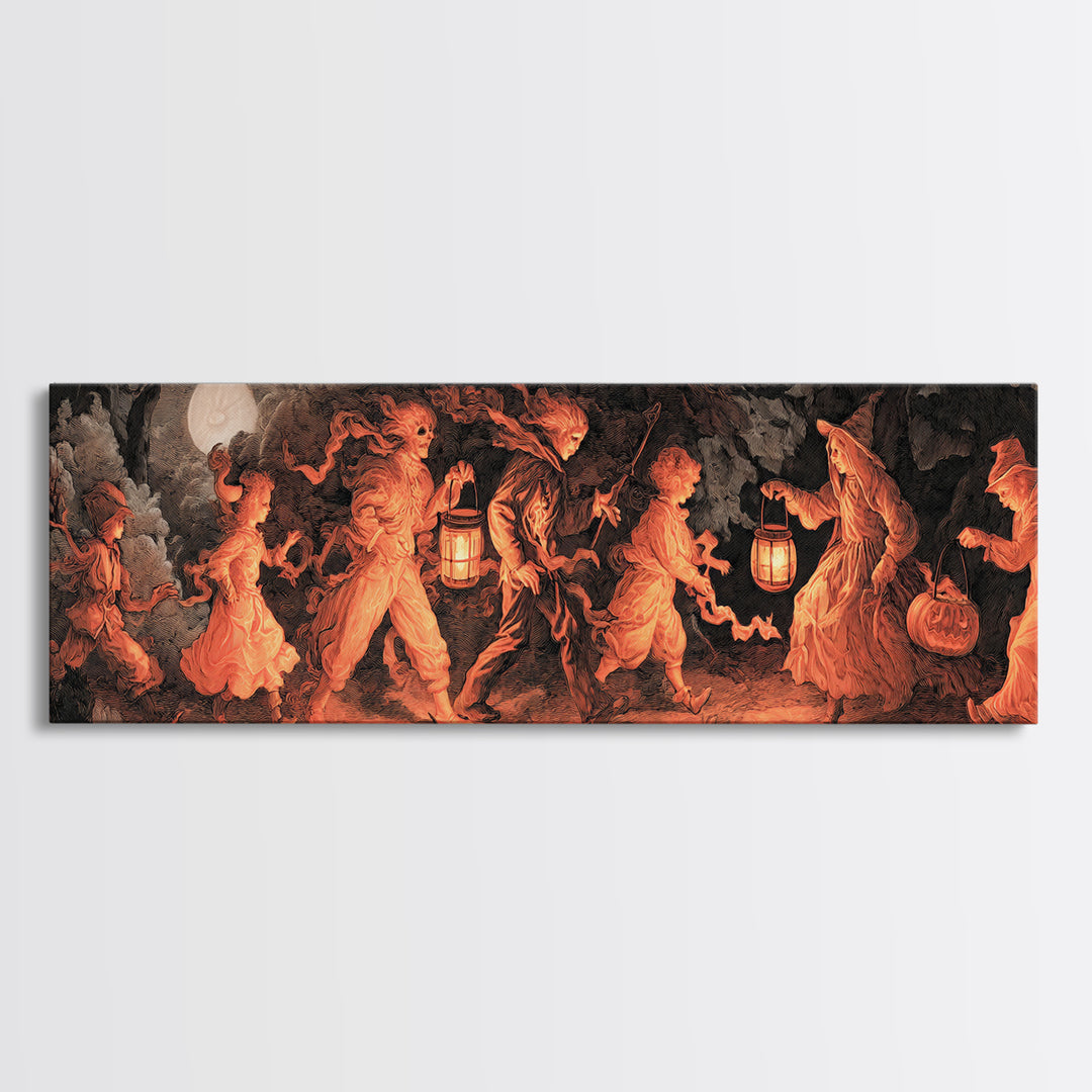The Trick-Or-Treat Procession, Gothic Nightmare Art, Extra Wide Wall Art, Gothic Horror Wall Art, Canvas Print, Halloween Wall Art