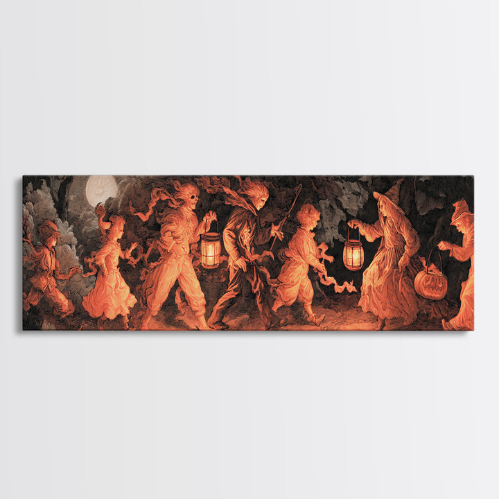 The Trick-Or-Treat Procession, Gothic Nightmare Art, Extra Wide Wall Art, Gothic Horror Wall Art, Canvas Print, Halloween Wall Art