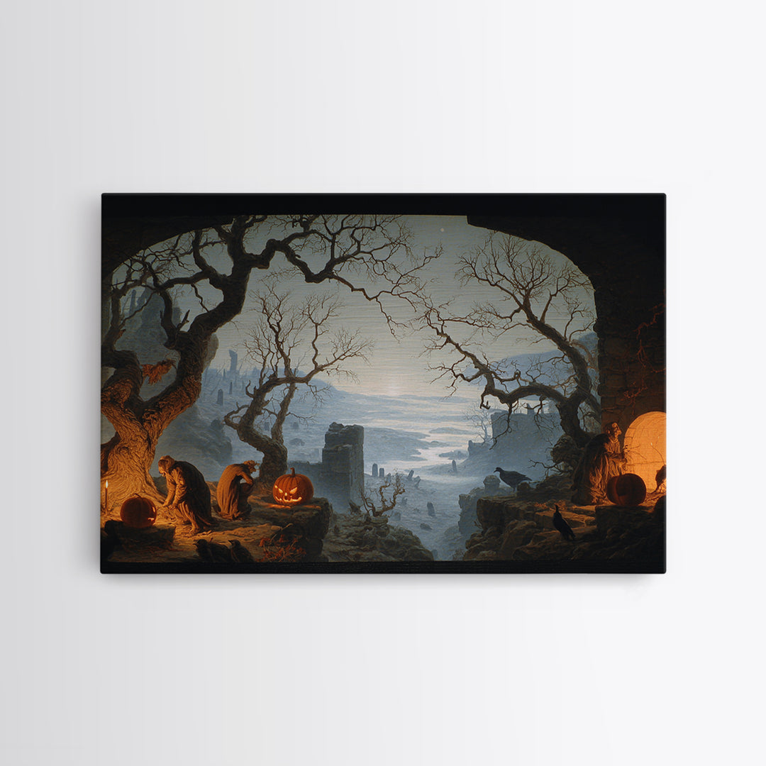 The Pumpkin-Carving Ritual, Romantic Gothic Landscape, Landscape Wall Art, Gothic Horror Wall Art, Framed Canvas Print