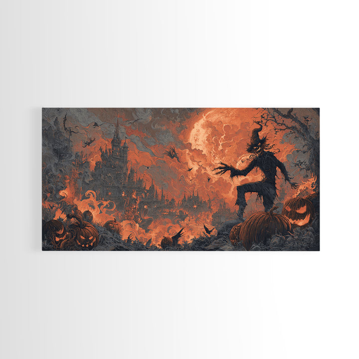 The Pumpkin-Carving Ritual, Apocalyptic Romantic Art, Wide Panoramic Art, Dark Halloween Decor, Canvas Print, Halloween Wall Art