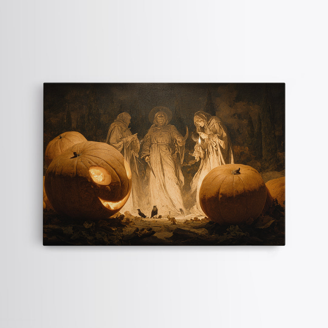 The Pumpkin-Carving Ritual, Symbolist Gothic Landscape, Landscape Wall Art, Dark Fantasy Wall Art, Canvas Print, Halloween Wall Art