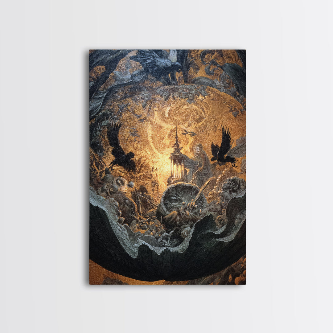 The Pumpkin-Carving Ritual, Ornate Symbolist Art, Vertical Wall Art, Dark Halloween Decor, Canvas Print, Halloween Wall Art