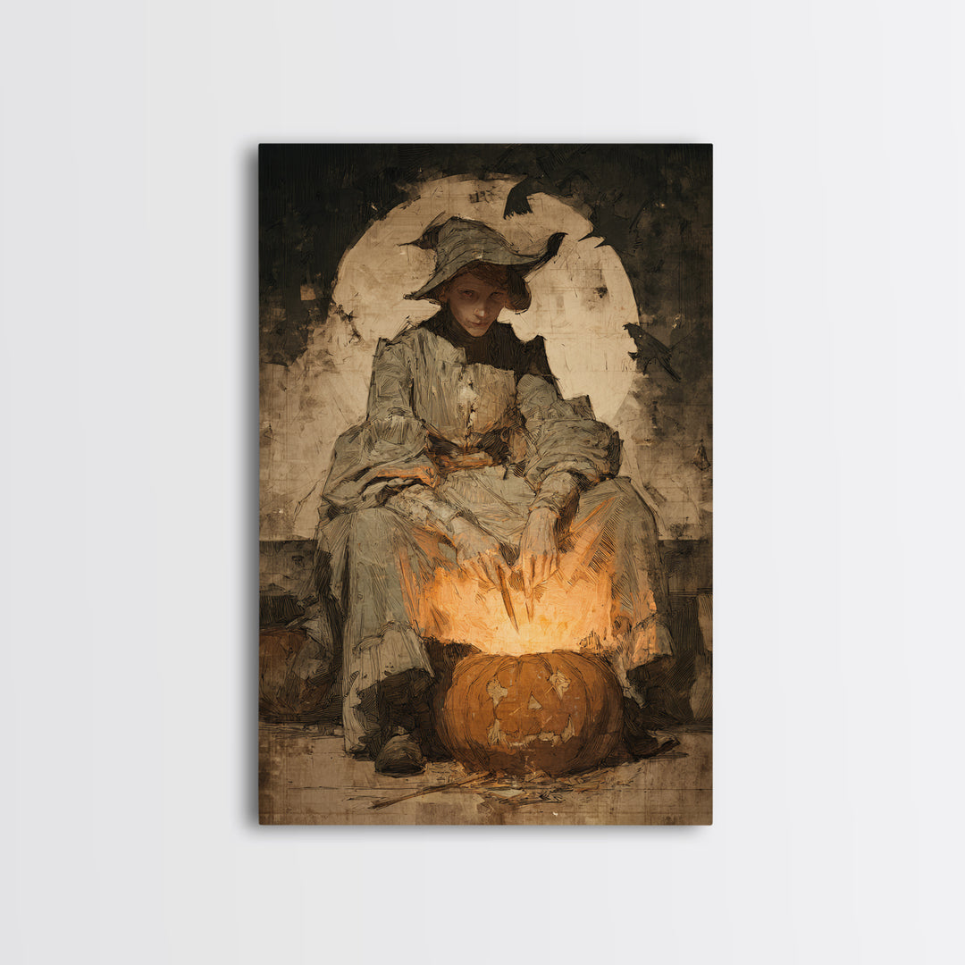 The Pumpkin-Carving Ritual, Decadent Gothic Art, Vertical Wall Art, Macabre Wall Art, Canvas Print, Halloween Wall Art