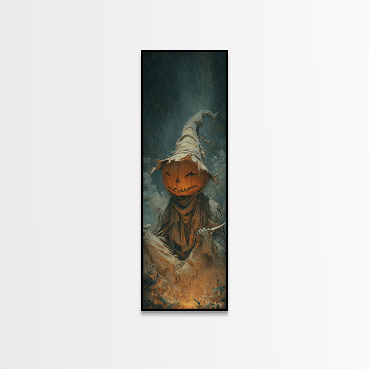 The Pumpkin-Carving Ritual, Surreal Apocalyptic Art, Tall Narrow Wall Art, Gothic Horror Wall Art, Canvas Print, Halloween Wall Art