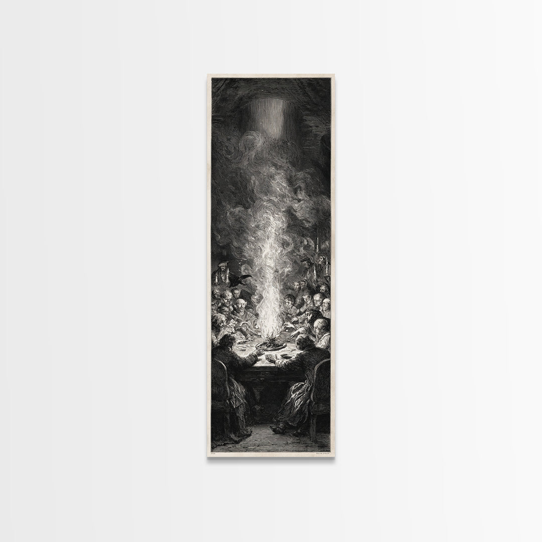 The Candlelit Seance, Gothic Engraving Art, Tall Narrow Wall Art, Gothic Horror Wall Art, Framed Canvas Print, Halloween Wall Art