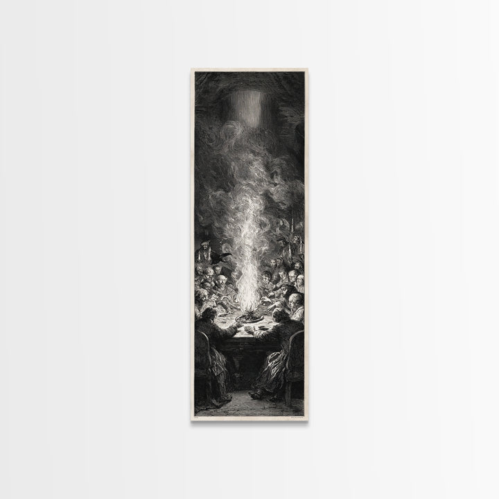 The Candlelit Seance, Gothic Engraving Art, Tall Narrow Wall Art, Gothic Horror Wall Art, Framed Canvas Print, Halloween Wall Art