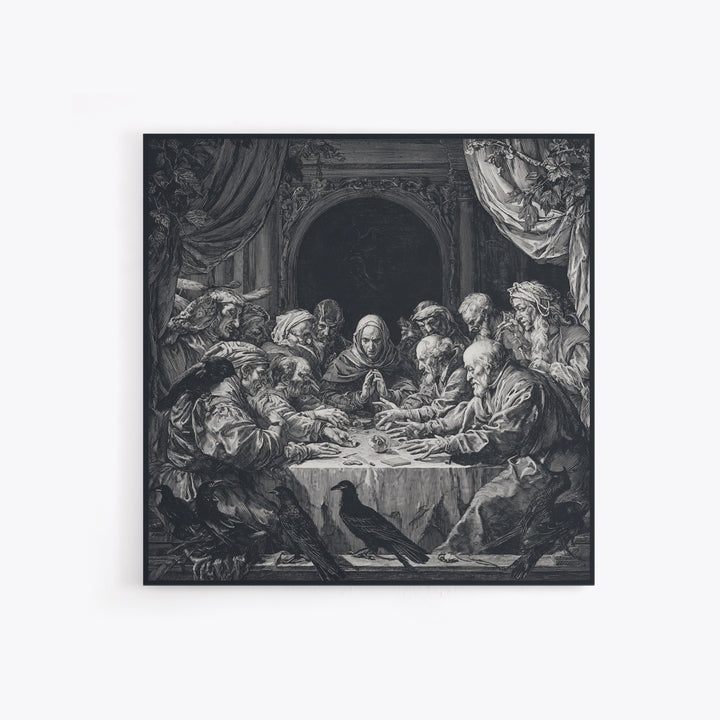 The Candlelit Seance, Renaissance Engraving Art, Square Wall Art, Dark Fantasy Wall Art, Canvas Print, Halloween Wall Art