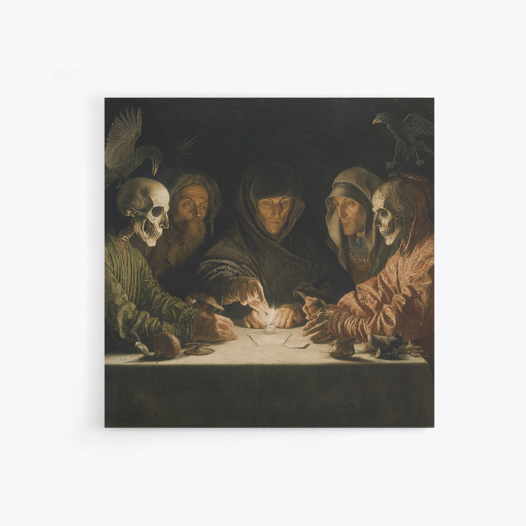 The Candlelit Seance, Danse Macabre Art, Square Wall Art, Macabre Wall Art, Framed Canvas Print, Halloween Wall Art