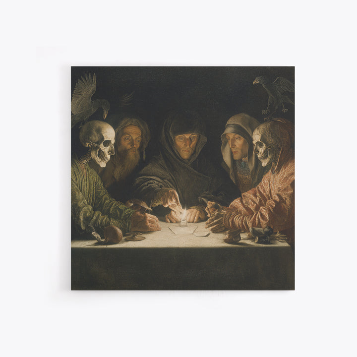 The Candlelit Seance, Danse Macabre Art, Square Wall Art, Macabre Wall Art, Framed Canvas Print, Halloween Wall Art